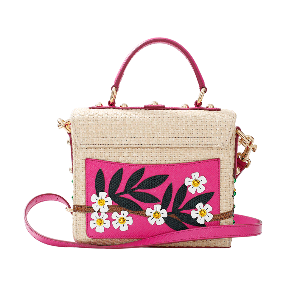 DOLCE & GABBANA-Parrot Embellished Raffia Box-ROSA