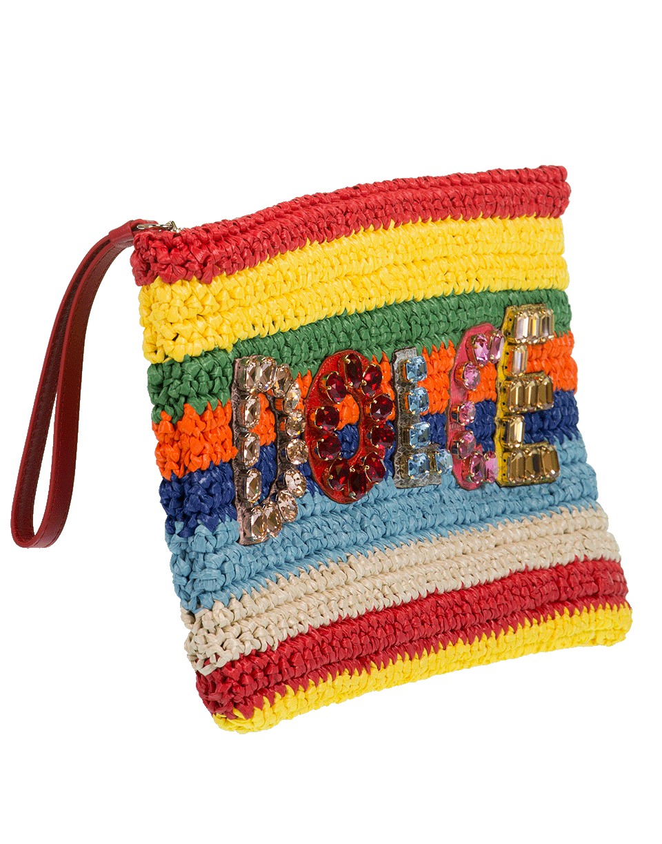 DOLCE & GABBANA-Raffia Wristlet Clutch-ROSSO