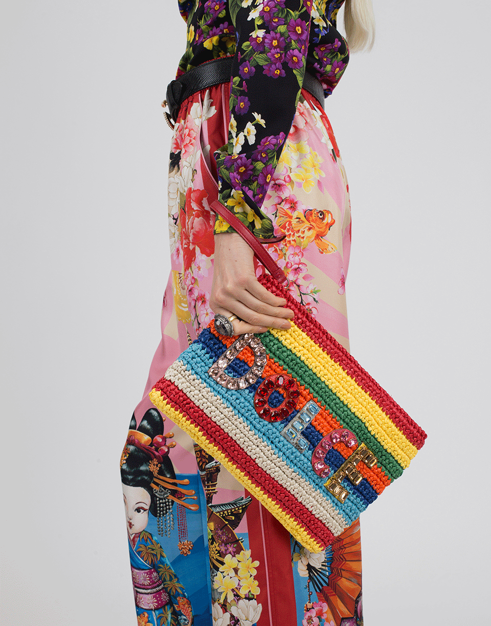 DOLCE & GABBANA-Raffia Wristlet Clutch-ROSSO