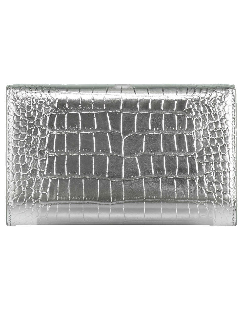 DOLCE & GABBANA-D&G Stamped Croc Clutch-SILVER