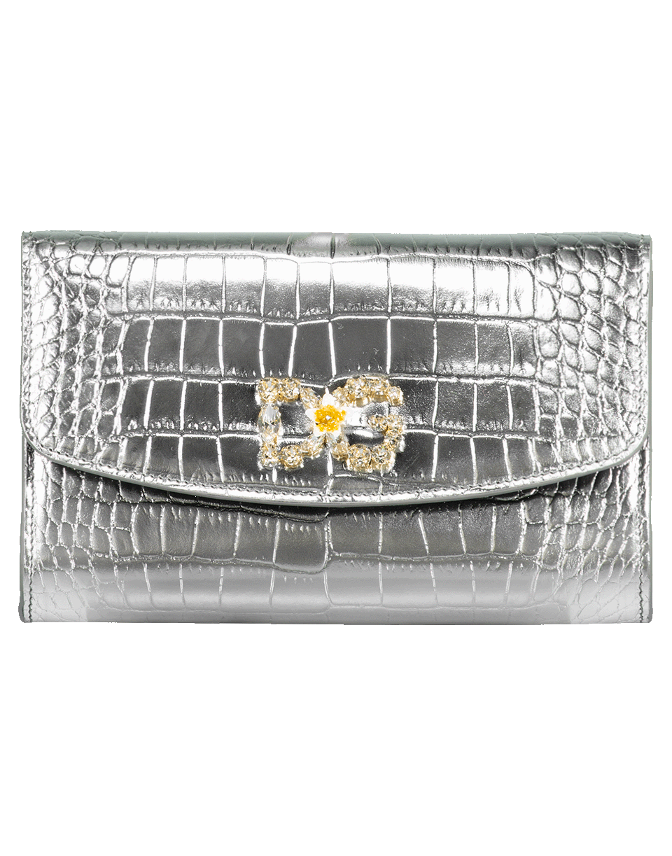 DOLCE & GABBANA-D&G Stamped Croc Clutch-SILVER
