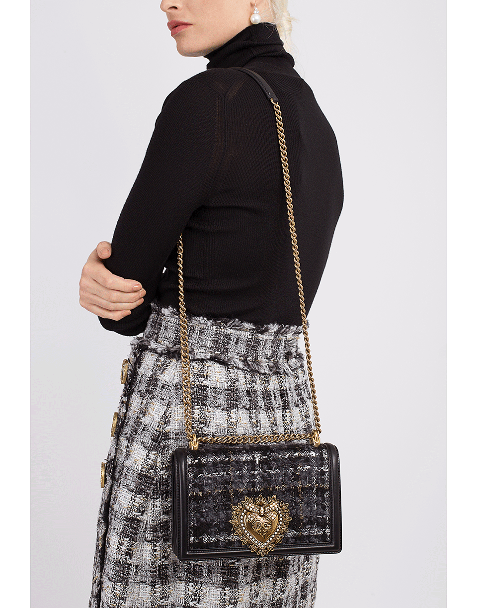 DOLCE & GABBANA-Devotion Crossbody Tweed Bag-ANTH/GLD