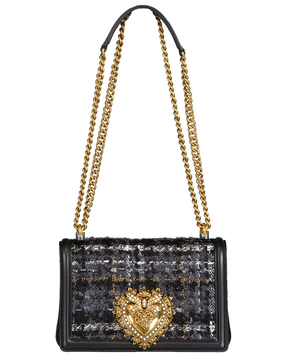 DOLCE & GABBANA-Devotion Crossbody Tweed Bag-ANTH/GLD