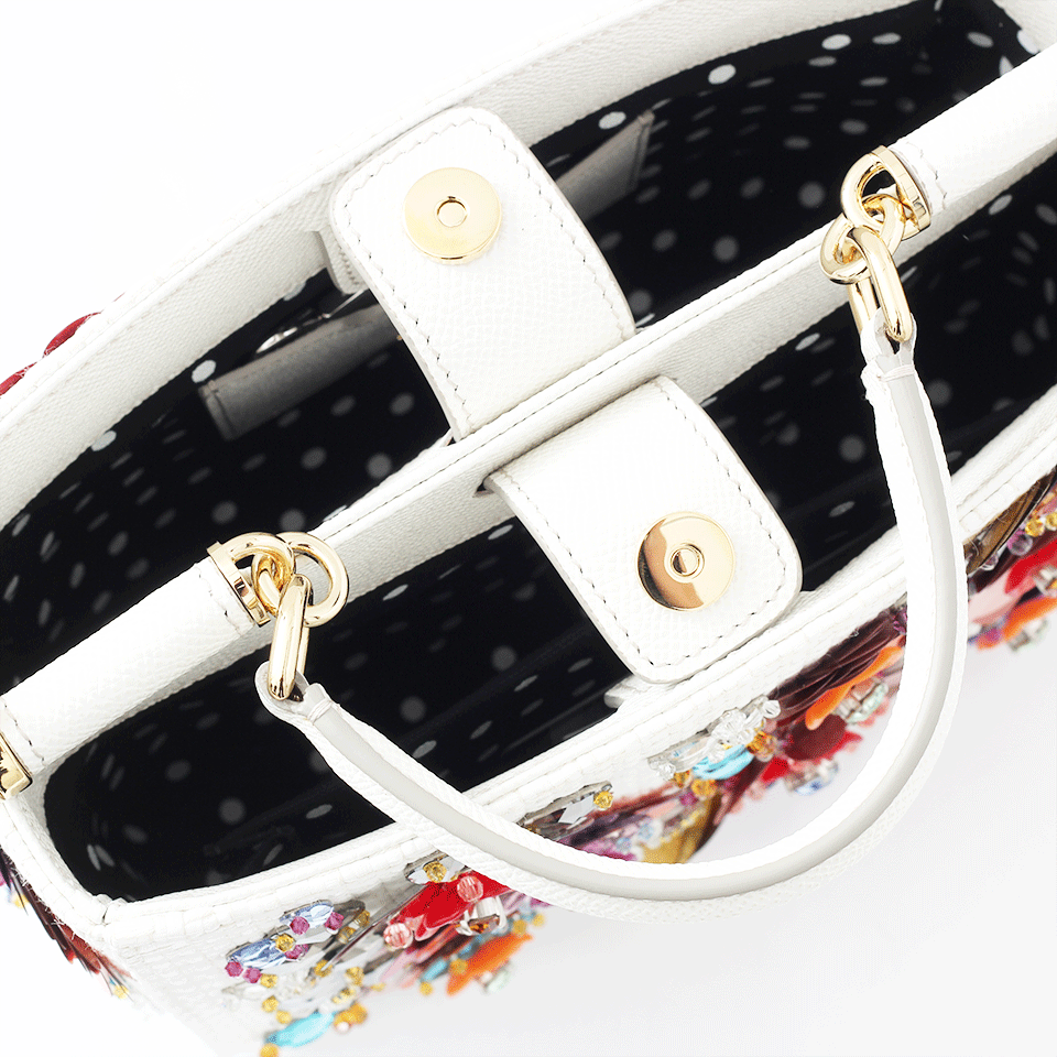 DOLCE & GABBANA-Small Sicily Rhinestone Shopping Bag-BIANCO