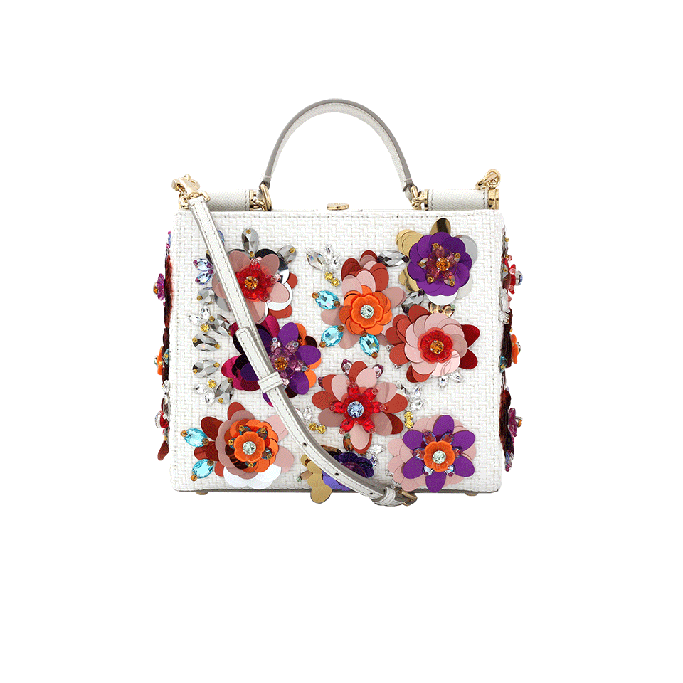 DOLCE & GABBANA-Small Sicily Rhinestone Shopping Bag-BIANCO