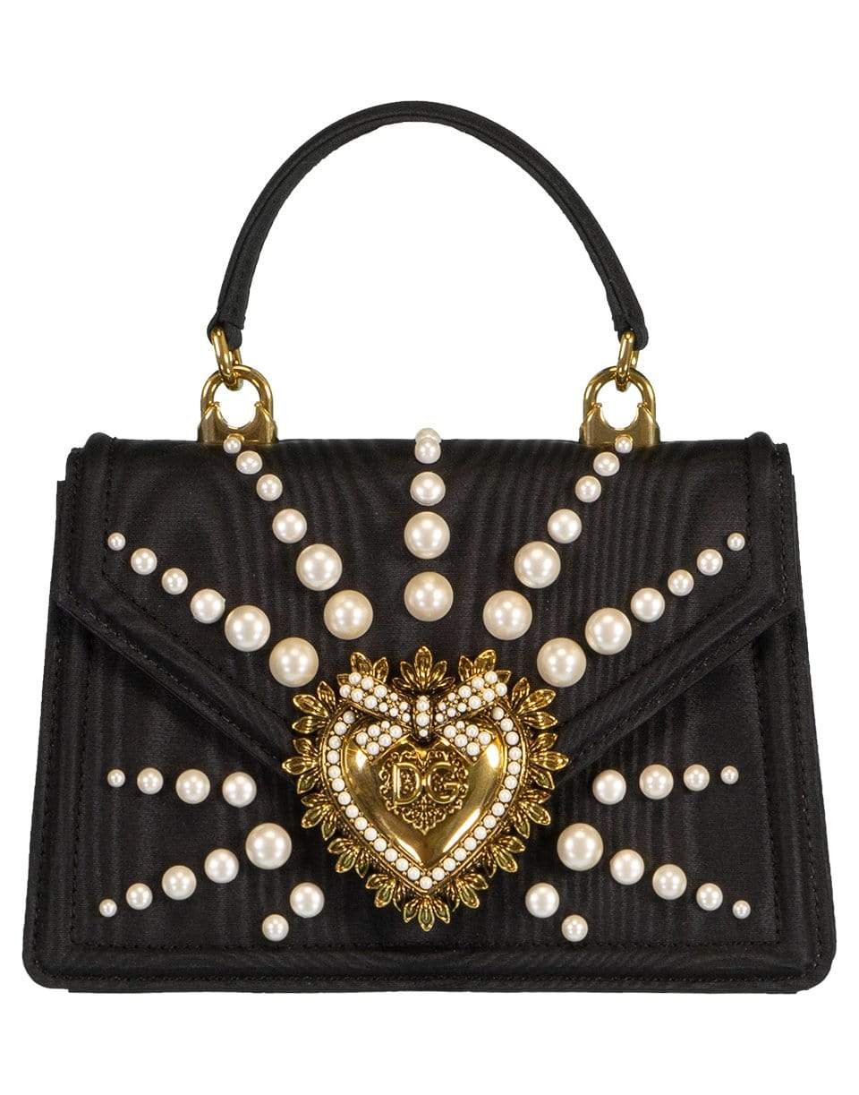 DOLCE & GABBANA-Black Small Moire Devotion Bag-BLACK