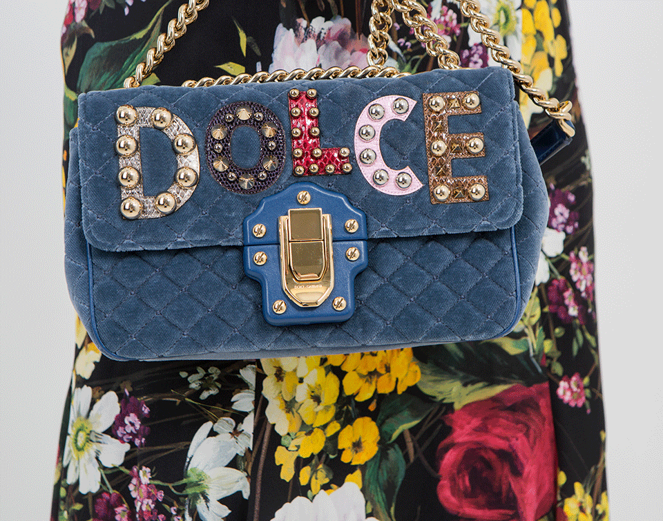 DOLCE & GABBANA-Lucia Dolce Logo Velvet Bag-BLUE