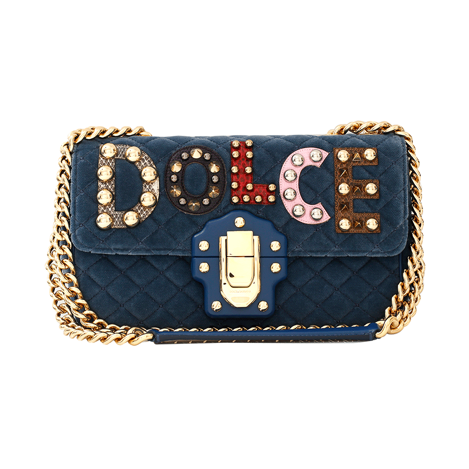 DOLCE & GABBANA-Lucia Dolce Logo Velvet Bag-BLUE