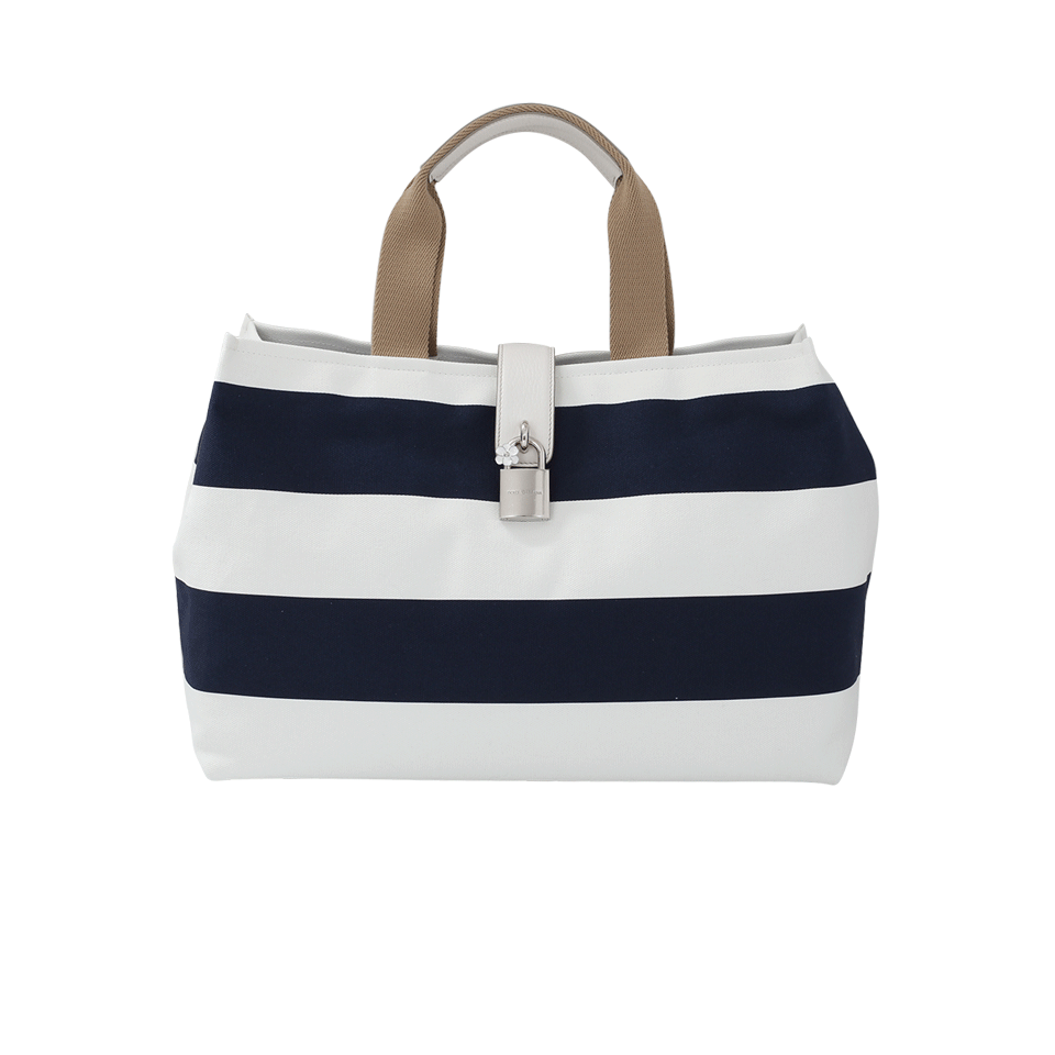 DOLCE & GABBANA-Canvas Striped Shopper-BLUE/WHT