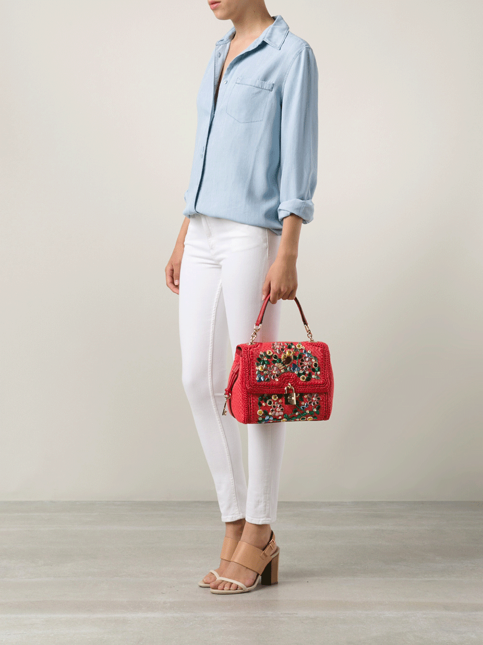 DOLCE & GABBANA-Embroidered Front Flap Bag-CORAL