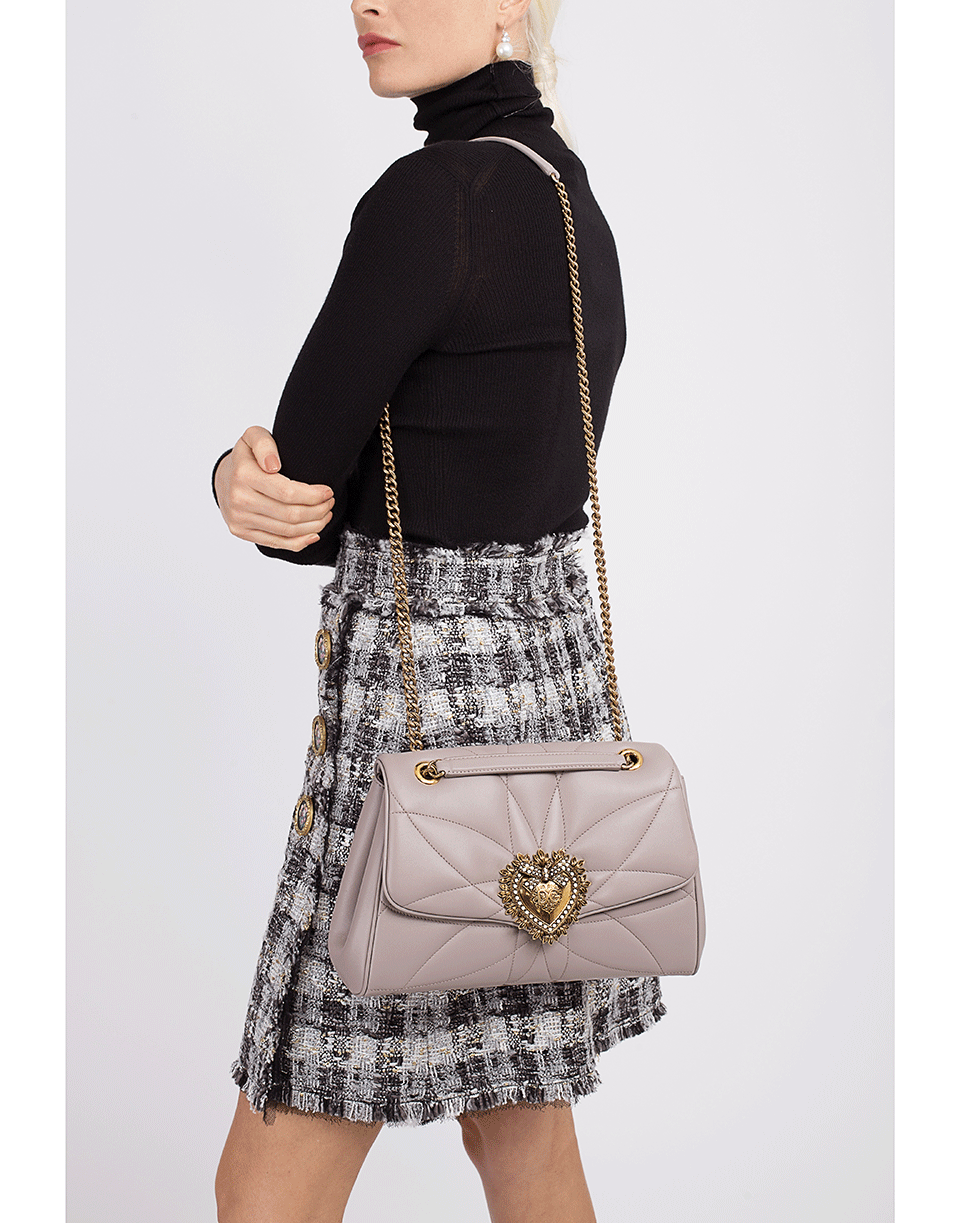 DOLCE & GABBANA-Dark Grey Devotion Medium Flap Bag-DK GREY