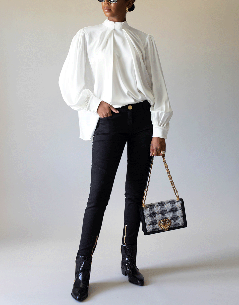 DOLCE & GABBANA-Tweed Devotion Flap Bag-GREY/SILVER