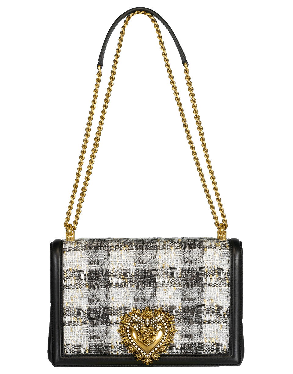 DOLCE & GABBANA-Tweed Devotion Flap Bag-GREY/SILVER