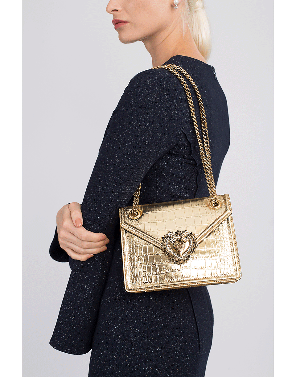 DOLCE & GABBANA-Light Gold Metallic Devotion Crossbody Bag-LT GOLD