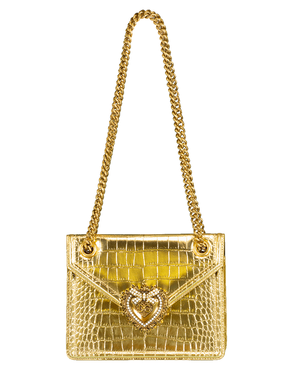 DOLCE & GABBANA-Light Gold Metallic Devotion Crossbody Bag-LT GOLD