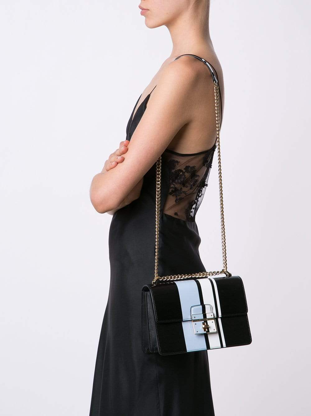 DOLCE & GABBANA-Rosalie Stripe Bag-NVY/WHT