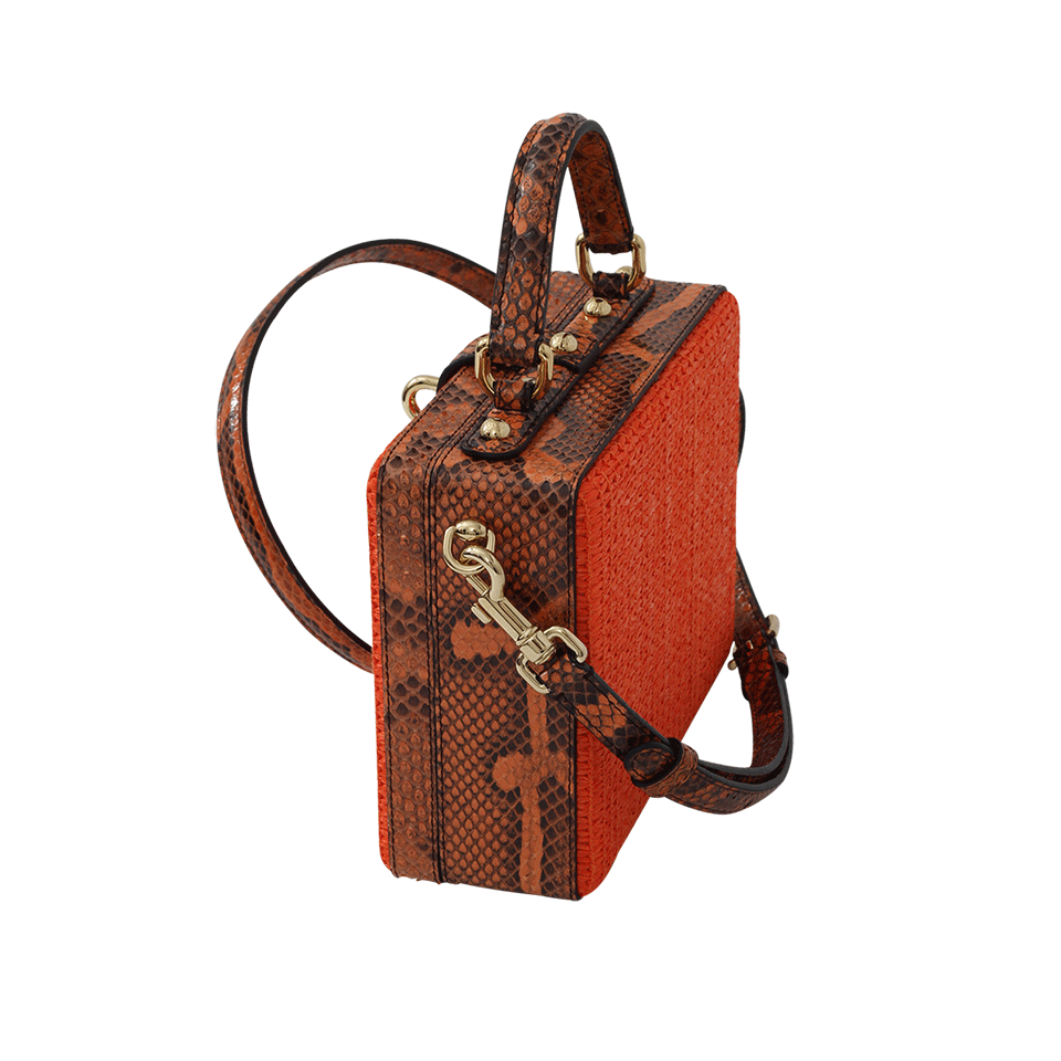 DOLCE & GABBANA-Raffia And Python Box Purse-ORANGE