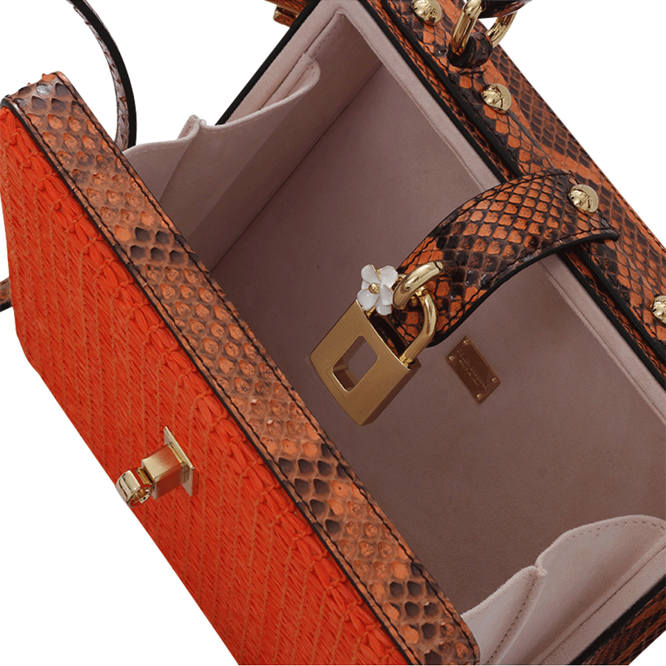 DOLCE & GABBANA-Raffia And Python Box Purse-ORANGE