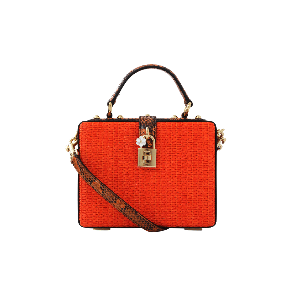 DOLCE & GABBANA-Raffia And Python Box Purse-ORANGE