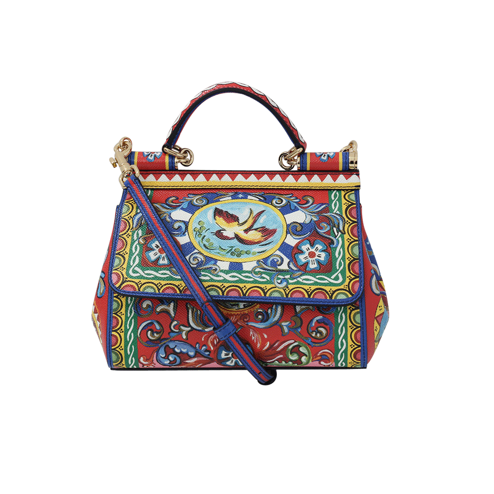 DOLCE & GABBANA-Carretto Print Mini Sicily Bag-RED