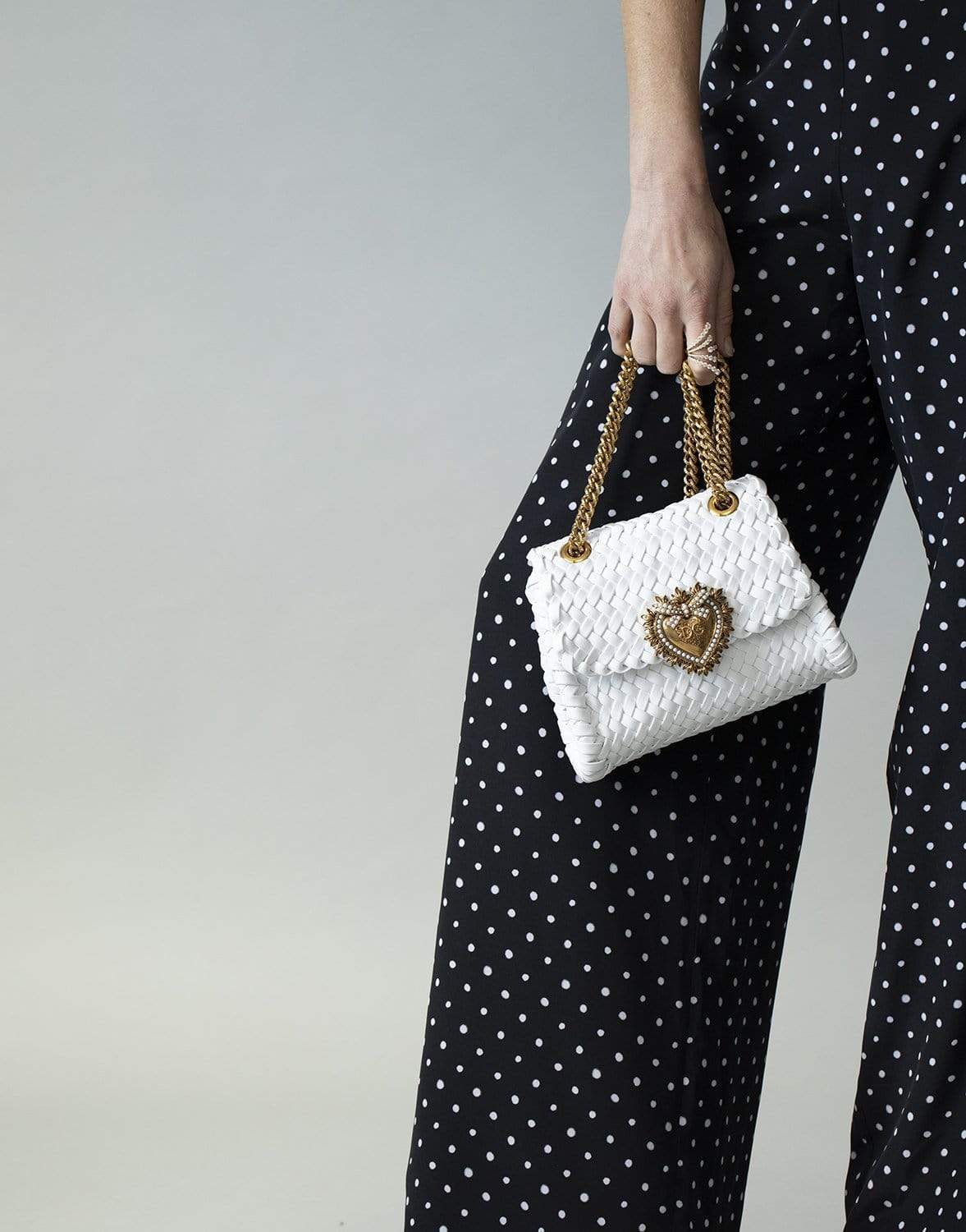 DOLCE & GABBANA-Small Devotion Shoulder Bag In Woven Nappa Leather-WHITE