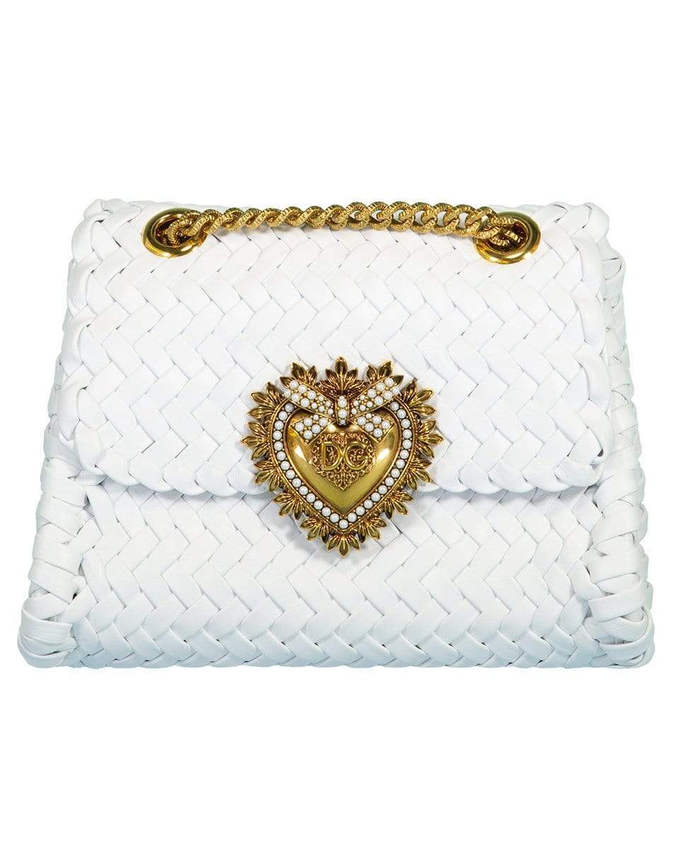 DOLCE & GABBANA-Small Devotion Shoulder Bag In Woven Nappa Leather-WHITE