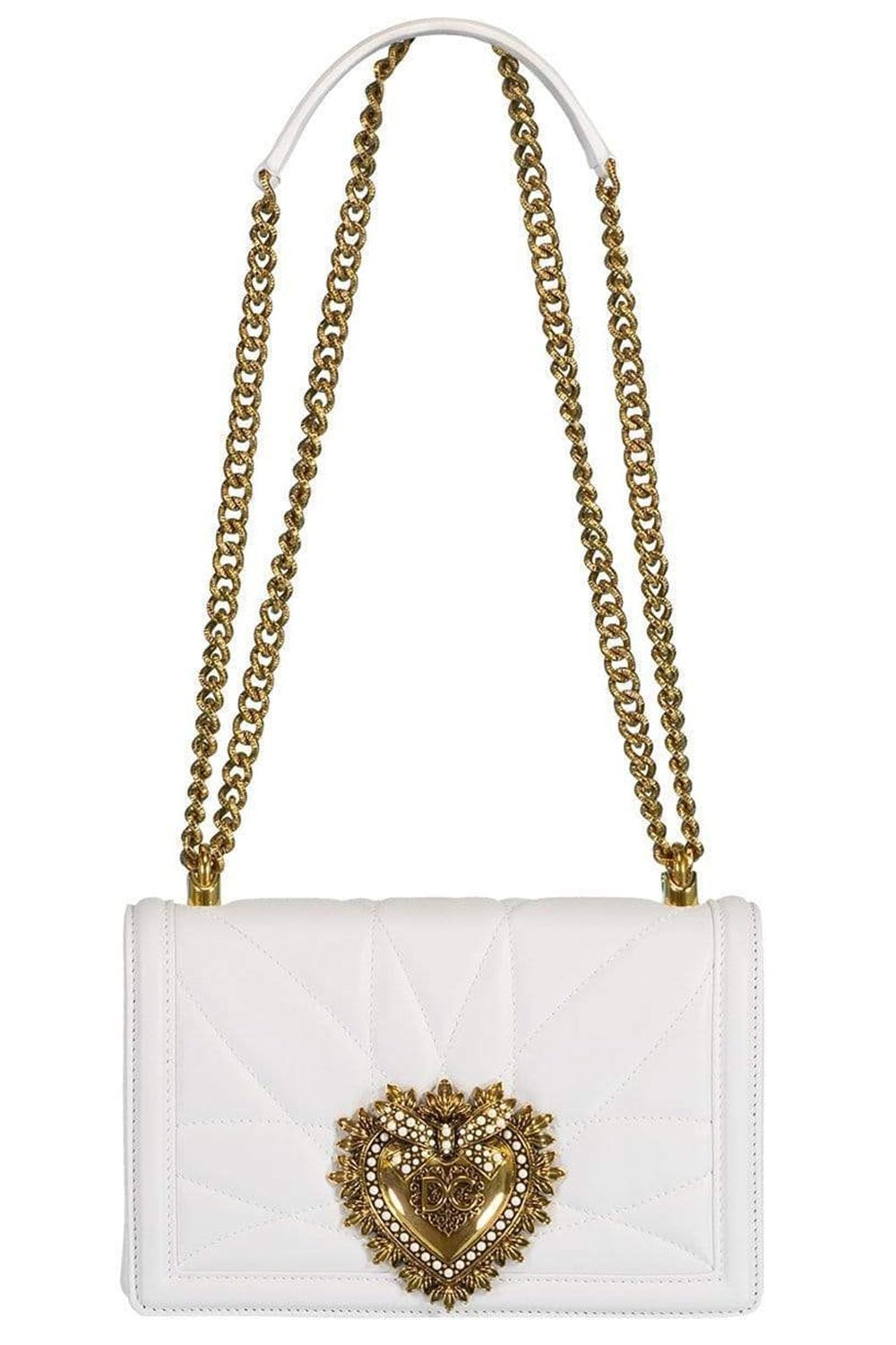 DOLCE & GABBANA-White Medium Devotion Flap Chain Bag-WHITE