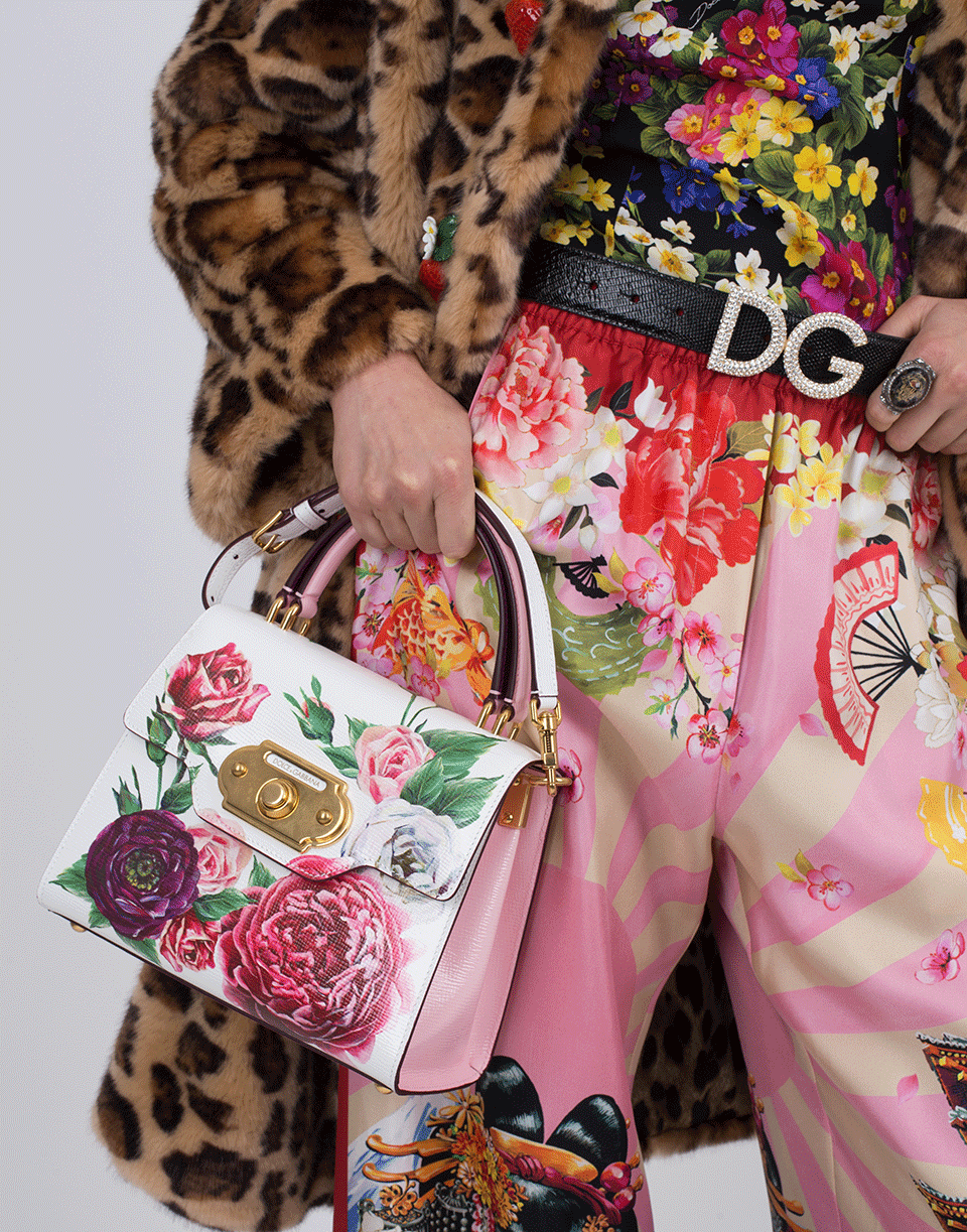 DOLCE & GABBANA-Rose Print Bag-WHT/PNK