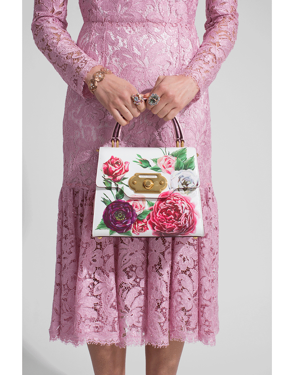 DOLCE & GABBANA-Rose Print Bag-WHT/PNK