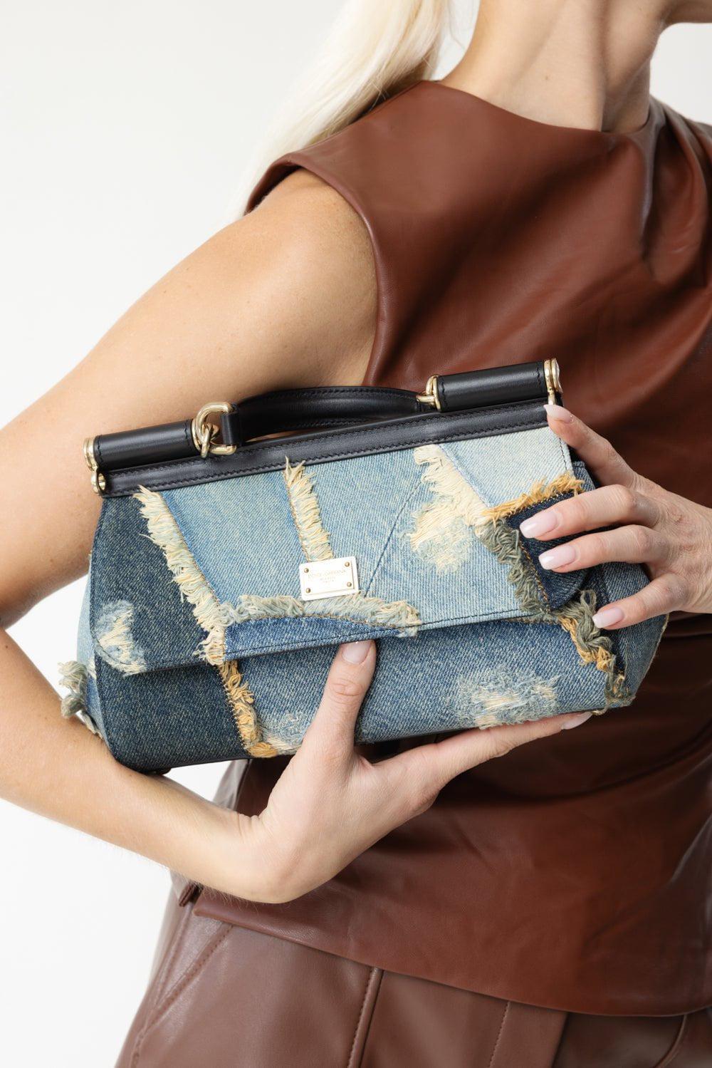 DOLCE & GABBANA-Elongated Sicily Bag - Patchwork Denim-BLU