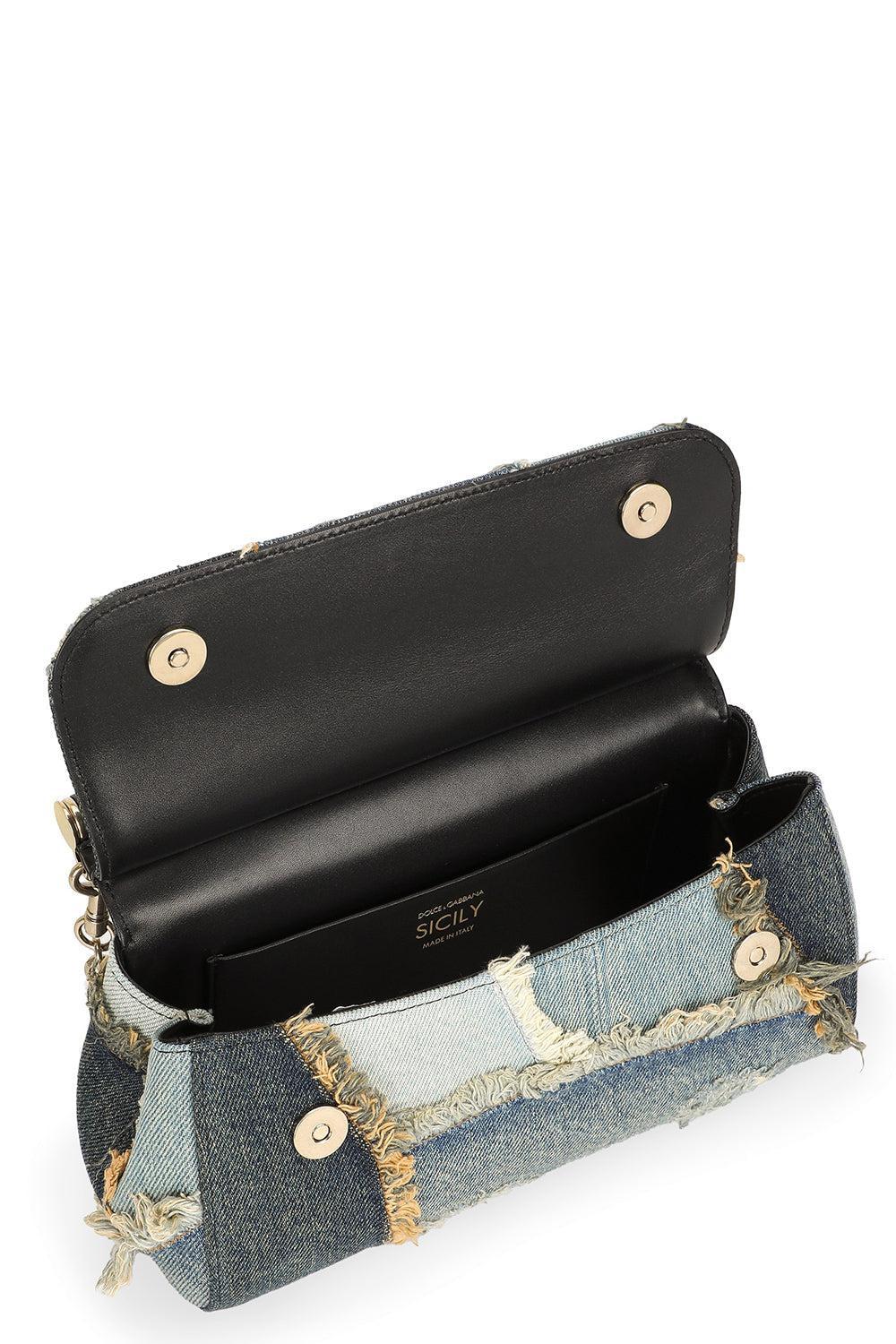 DOLCE & GABBANA-Elongated Sicily Bag - Patchwork Denim-BLU