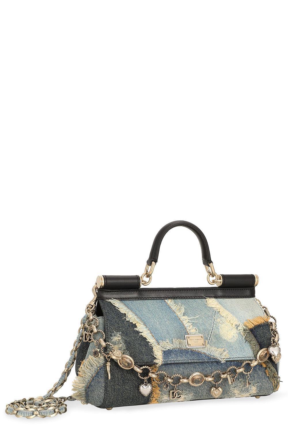 DOLCE & GABBANA-Elongated Sicily Bag - Patchwork Denim-BLU