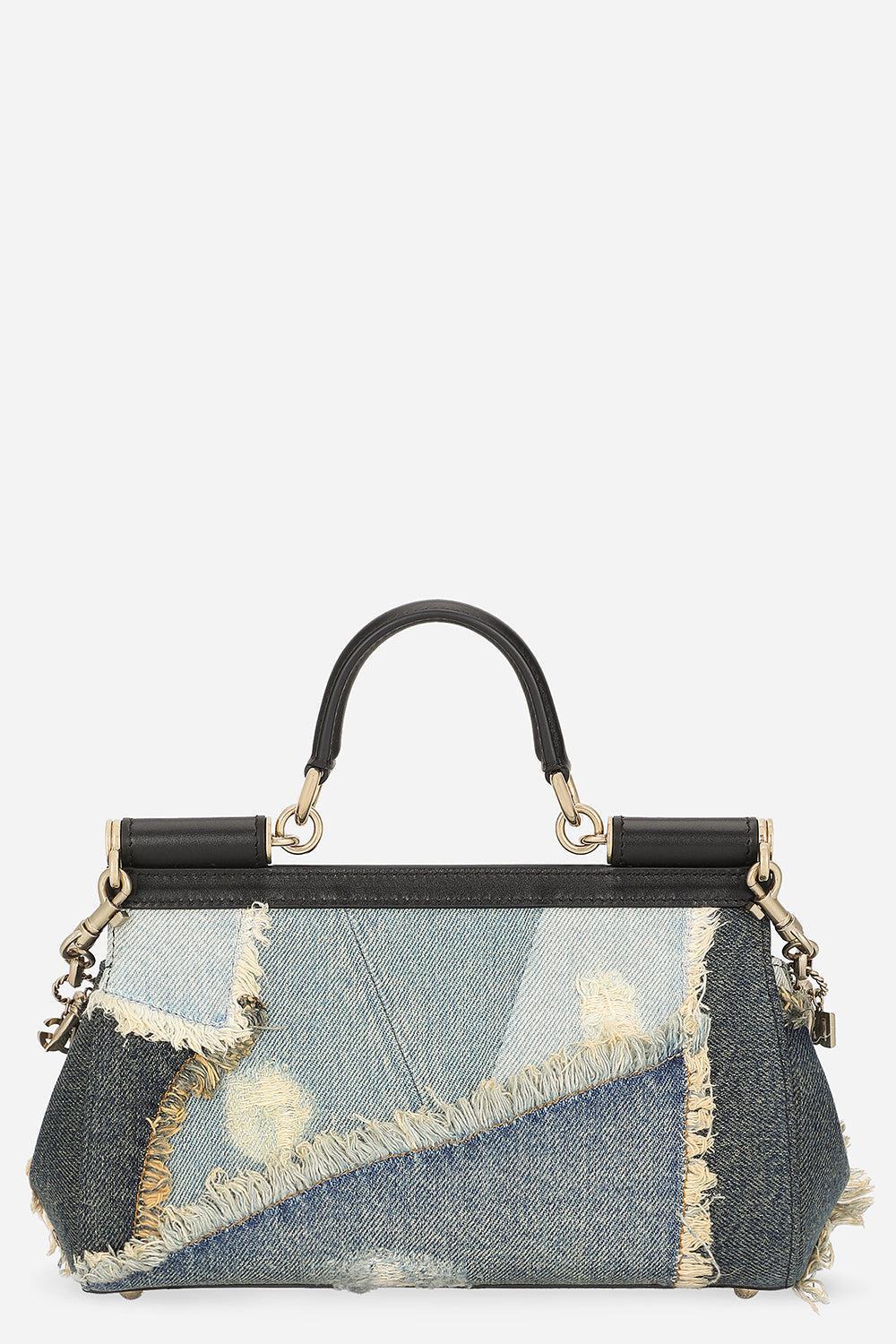 DOLCE & GABBANA-Elongated Sicily Bag - Patchwork Denim-BLU