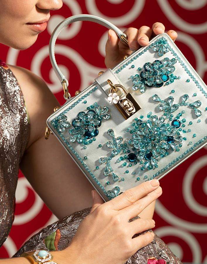 DOLCE & GABBANA-Bejeweled Embroidered Satin Dolce Box Bag-BLUE