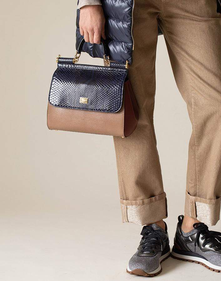 DOLCE & GABBANA-Python Colorblock Sicily Handle Bag-BLUE