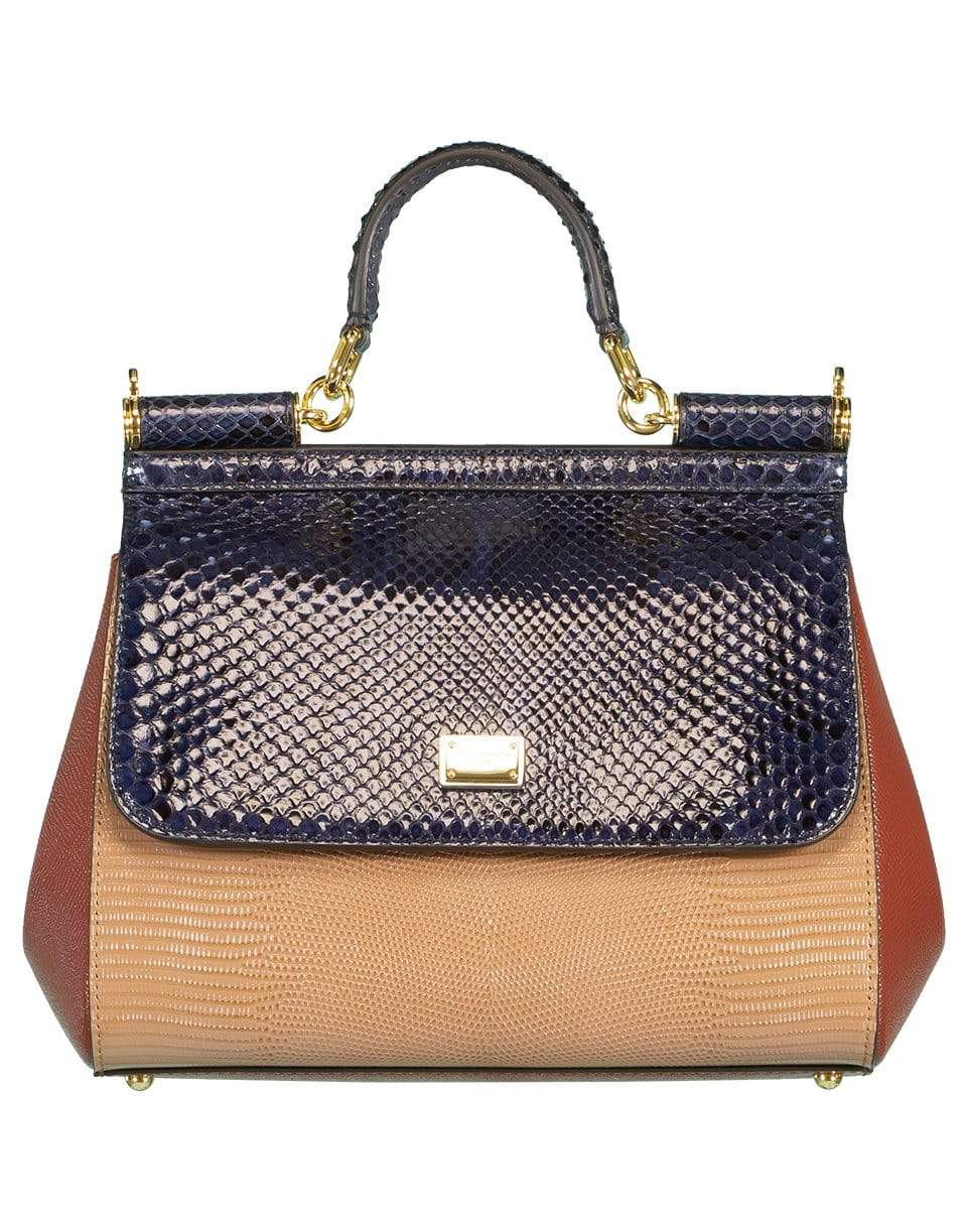 DOLCE & GABBANA-Python Colorblock Sicily Handle Bag-BLUE