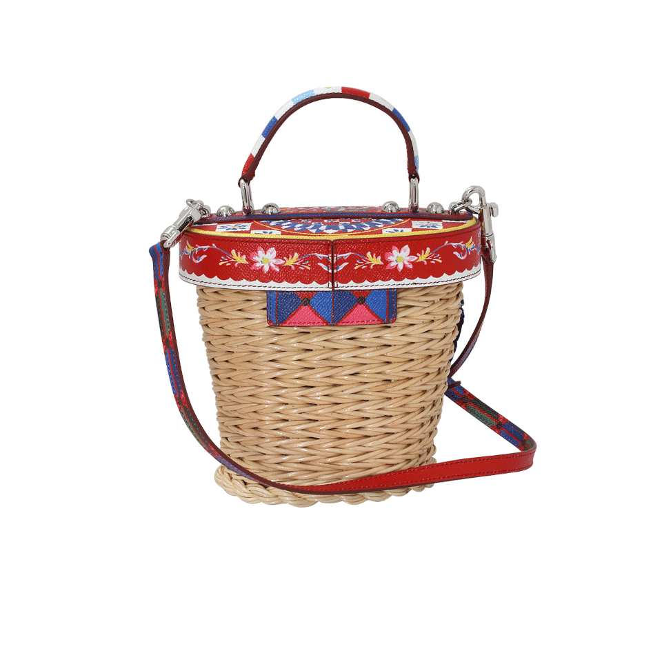DOLCE & GABBANA-Straw Flower Bucket Bag-MAIOLICA