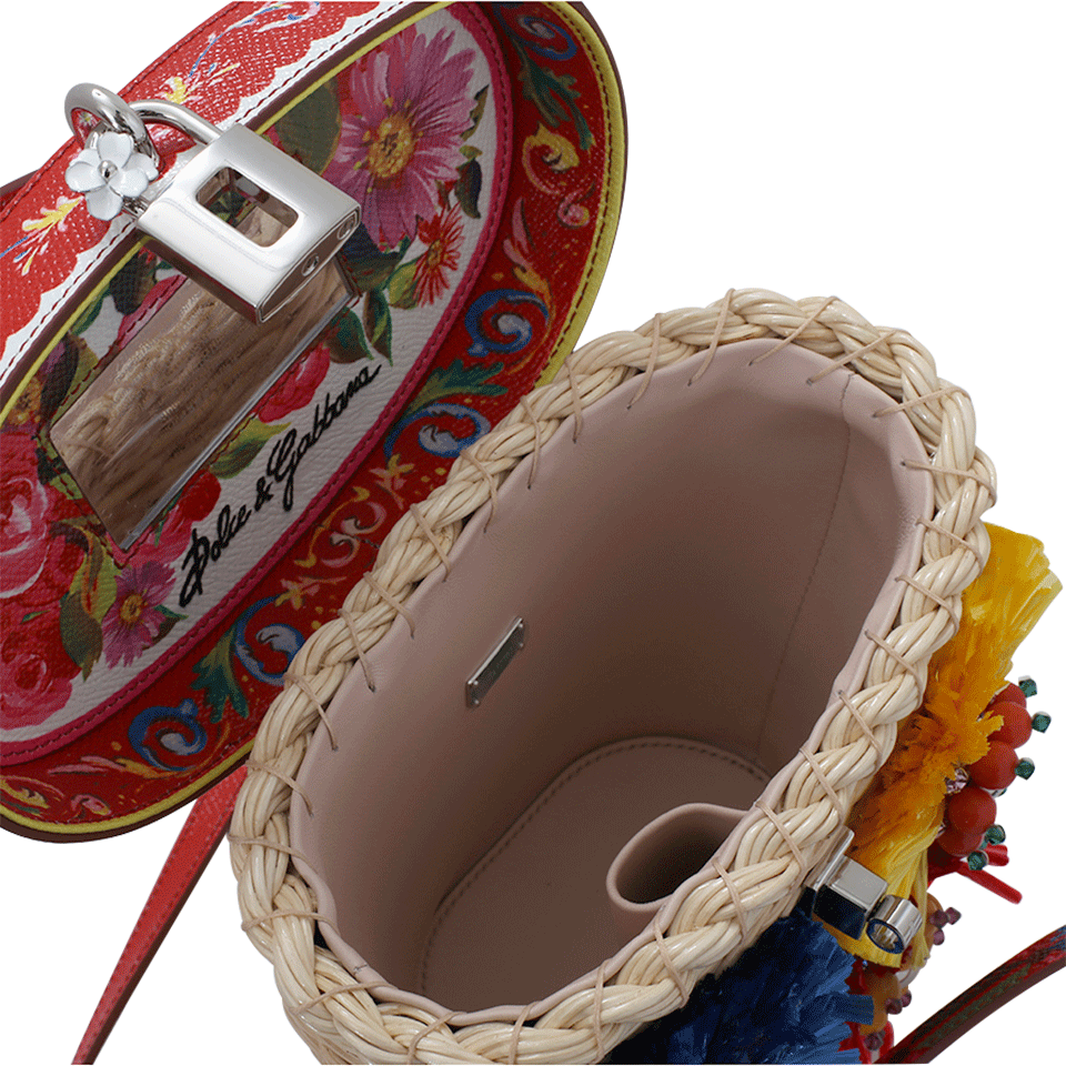 DOLCE & GABBANA-Straw Flower Bucket Bag-MAIOLICA