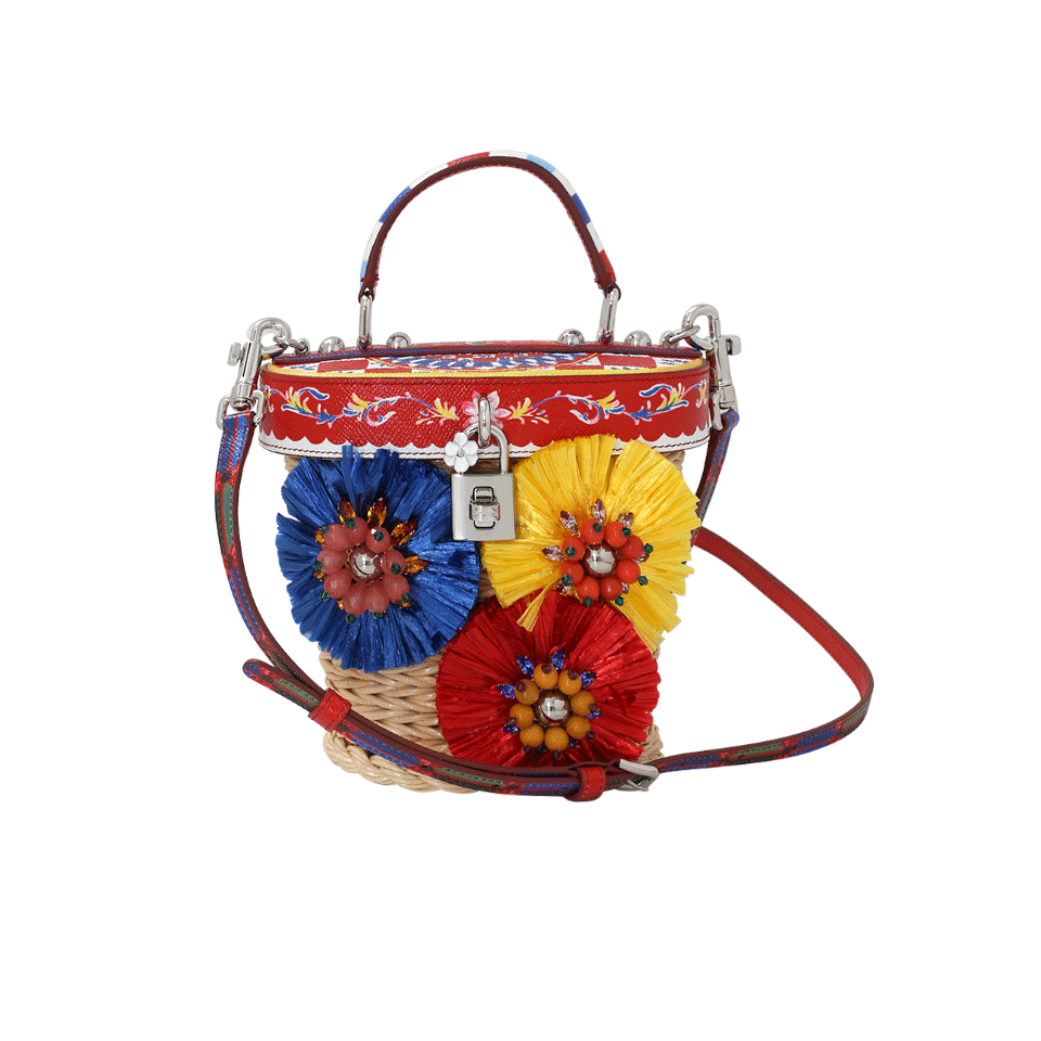 DOLCE & GABBANA-Straw Flower Bucket Bag-MAIOLICA