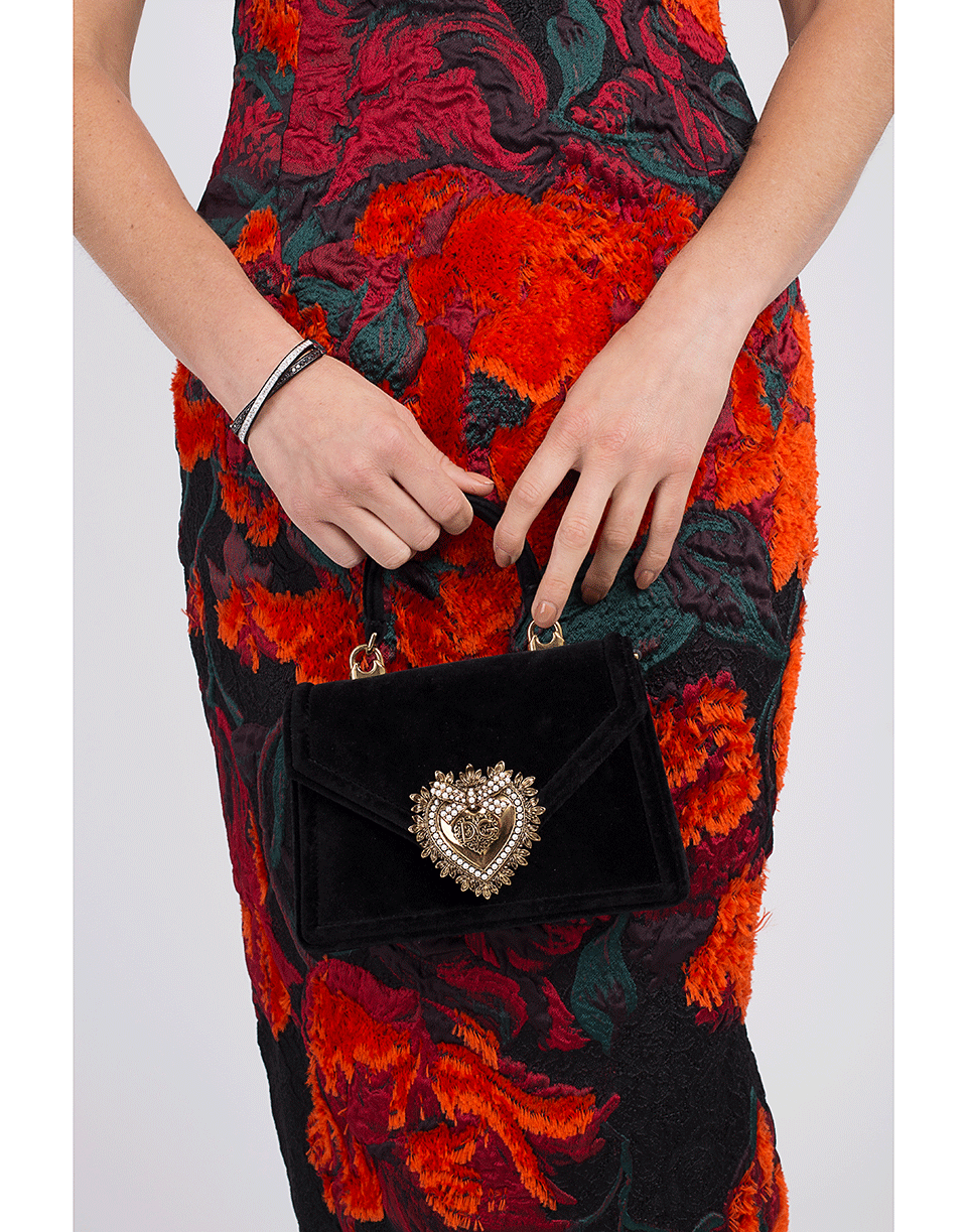 DOLCE & GABBANA-Nero Devotion Top Handle Velvet Bag-NERO