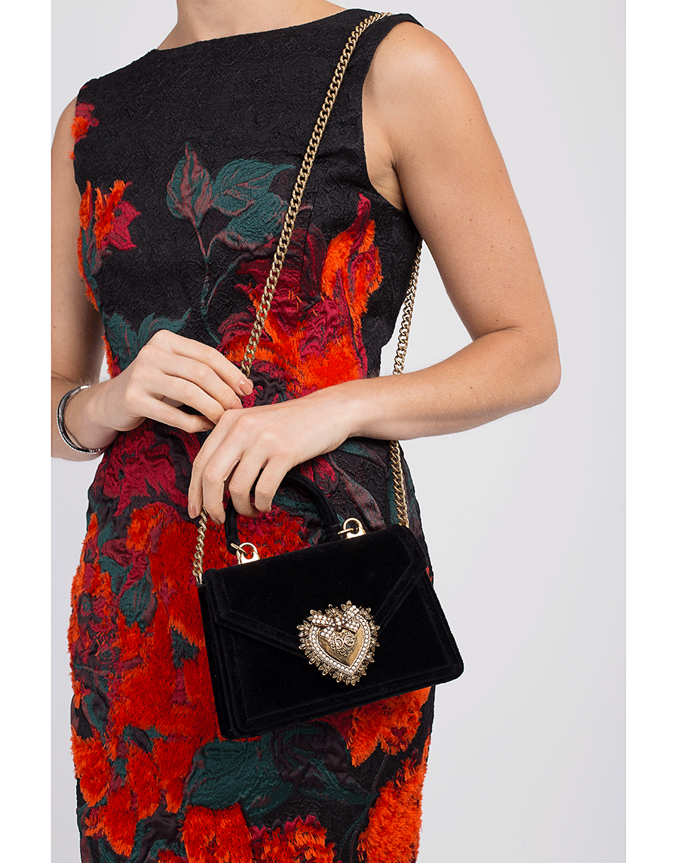 DOLCE & GABBANA-Nero Devotion Top Handle Velvet Bag-NERO