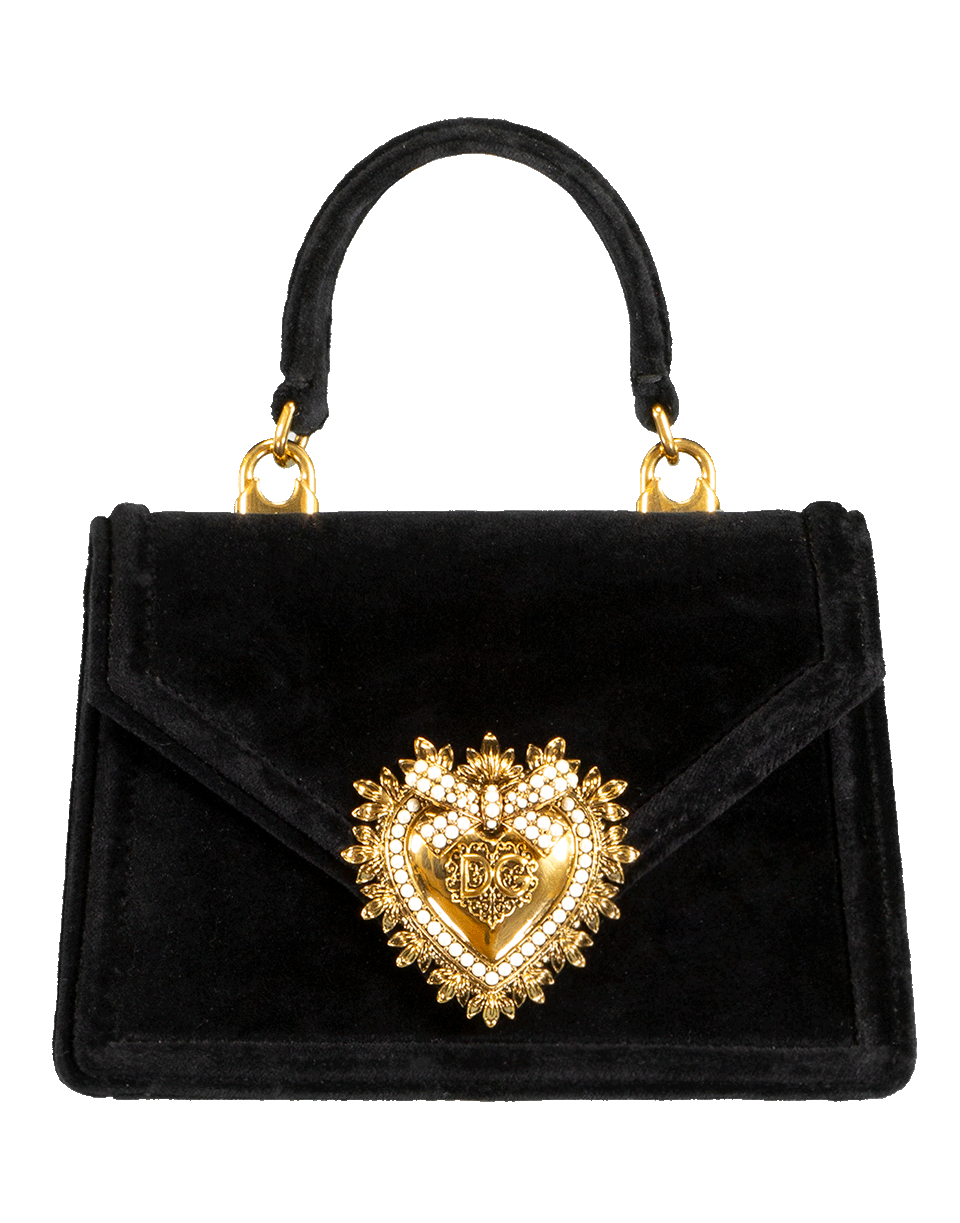 DOLCE & GABBANA-Nero Devotion Top Handle Velvet Bag-NERO