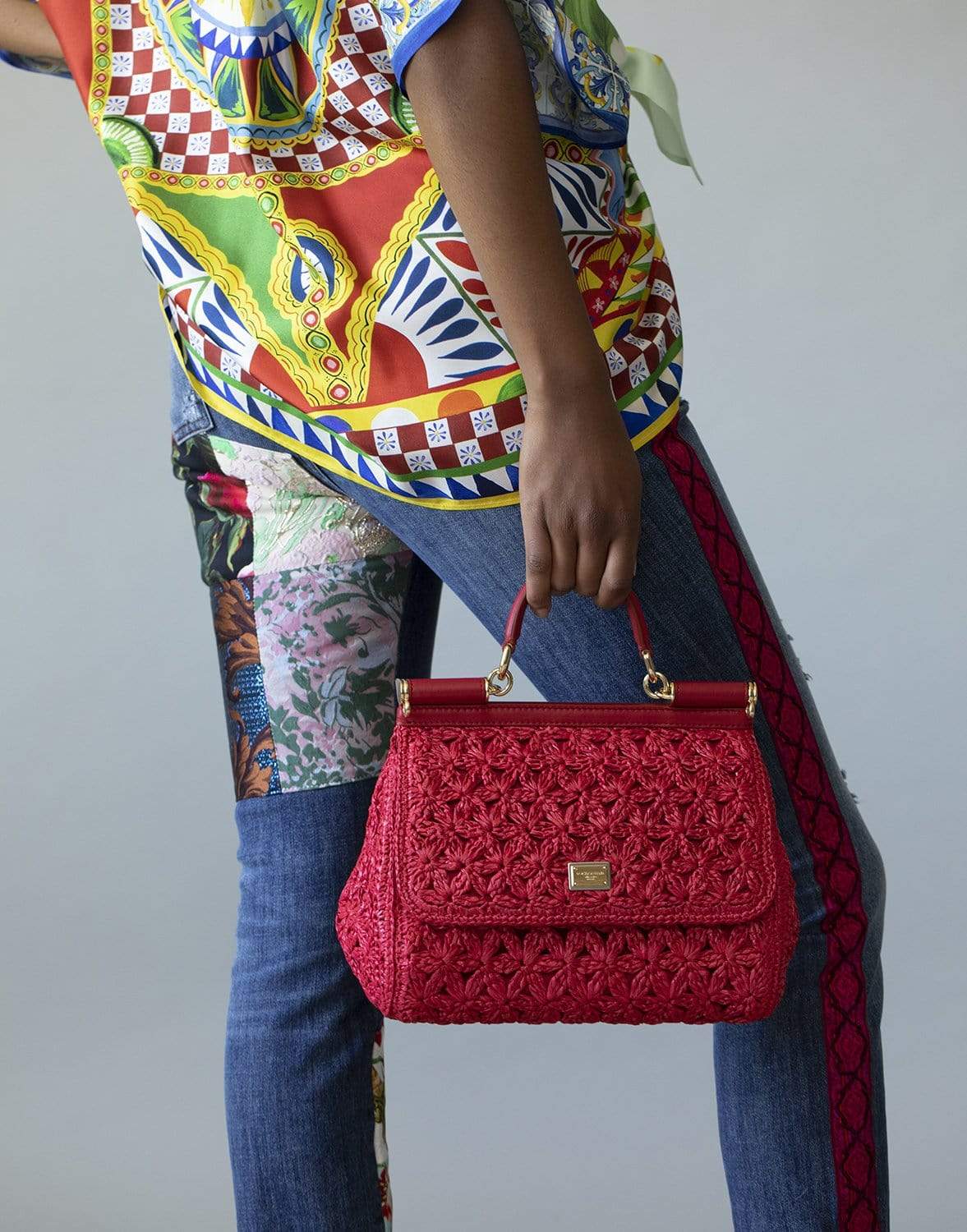 DOLCE & GABBANA-Sicily Matelasse Top Handle Handbag-RED
