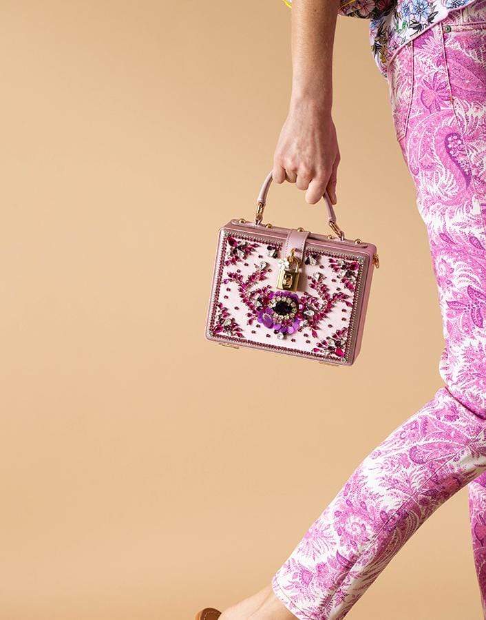  DOLCE & GABBANA-Bejeweled Satin Dolce Box Bag-ROSE 