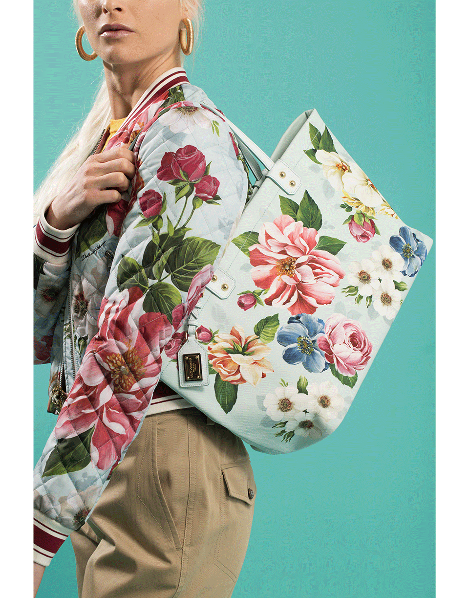 DOLCE & GABBANA-Beatrice Floral Print Shopping Bag-BLUE
