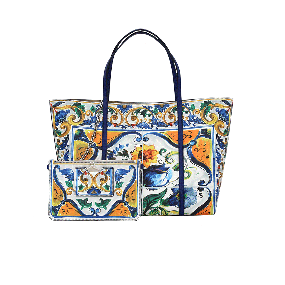 DOLCE & GABBANA-Tile Printed Tote-BLUE