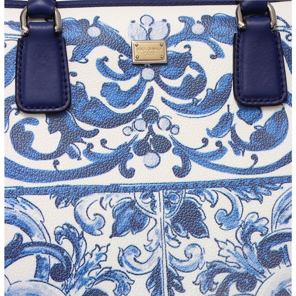 DOLCE & GABBANA-Majolica Print Medium Tote-BLUE/WHT
