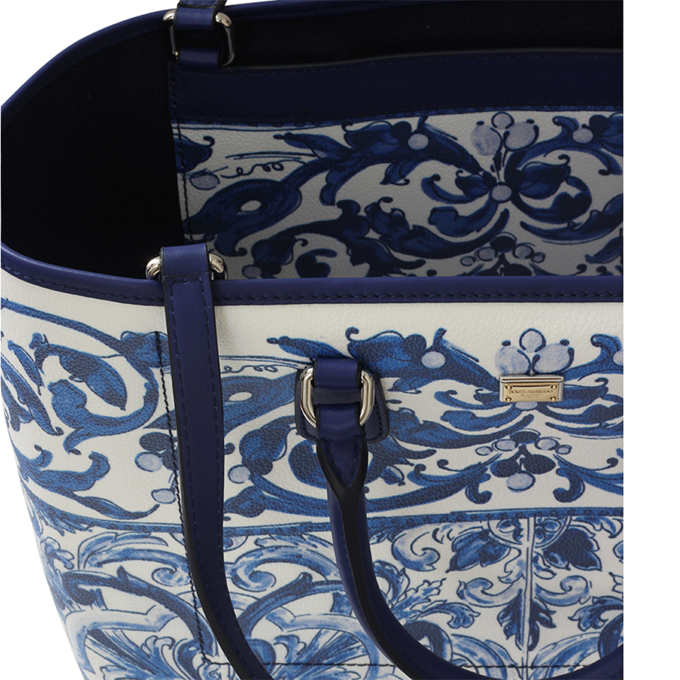 DOLCE & GABBANA-Majolica Print Medium Tote-BLUE/WHT