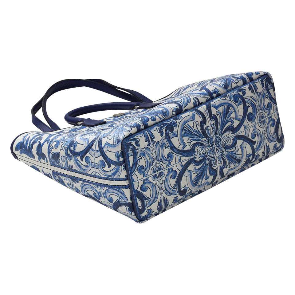 DOLCE & GABBANA-Majolica Print Medium Tote-BLUE/WHT