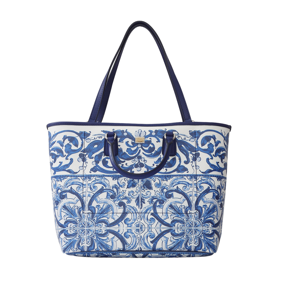 DOLCE & GABBANA-Majolica Print Medium Tote-BLUE/WHT